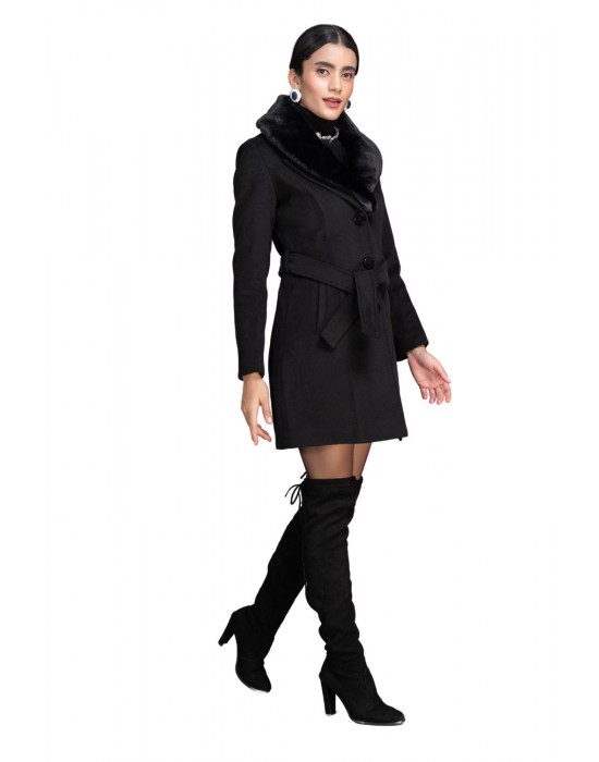 Women Double Breasted Coat Black
